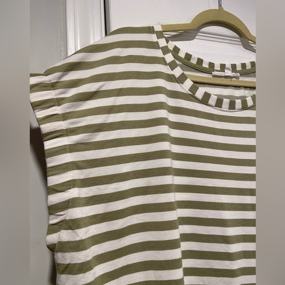 Jane + Delancey Size XL Banded Sleeve Crew Neck Green White Stripe Terry Top - Picture 2 of 10